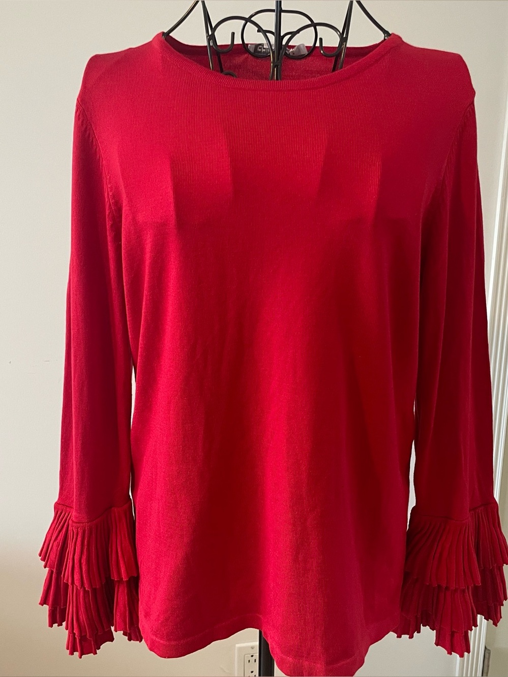 Chico’s Women's Red Ruffle Sleeve Knit Top Size O (small)